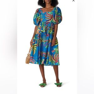 FARM Rio Blue Banana MIDI Dress size S